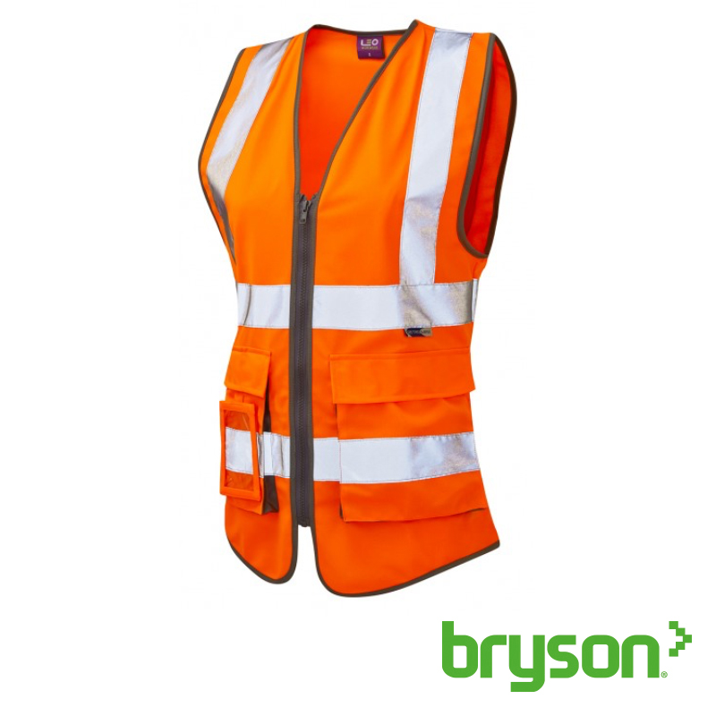 Leo Workwear Lynmouth Womens Hi Vis Executive Waistcoat - Orange