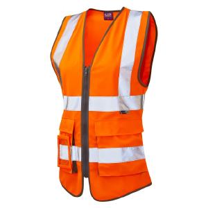 Leo Workwear Lynmouth Womens Hi Vis Executive Waistcoat - Orange